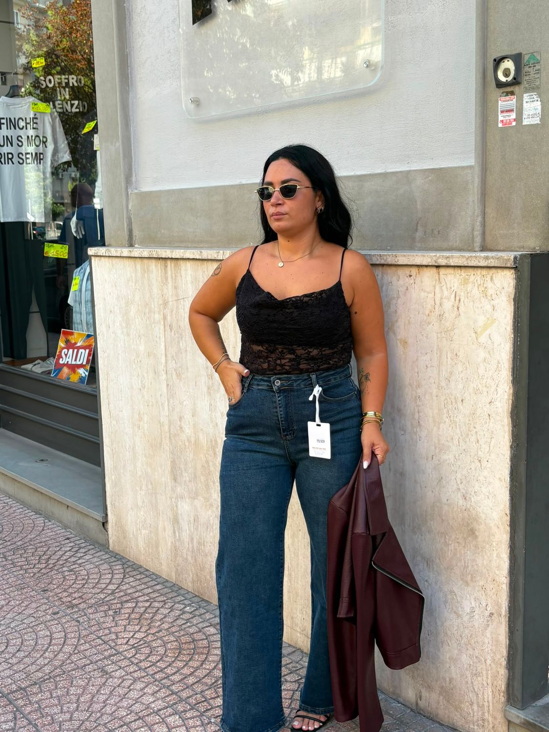 JEANS PALAZZO IN DENIM SCURO ELASTICIZZATO