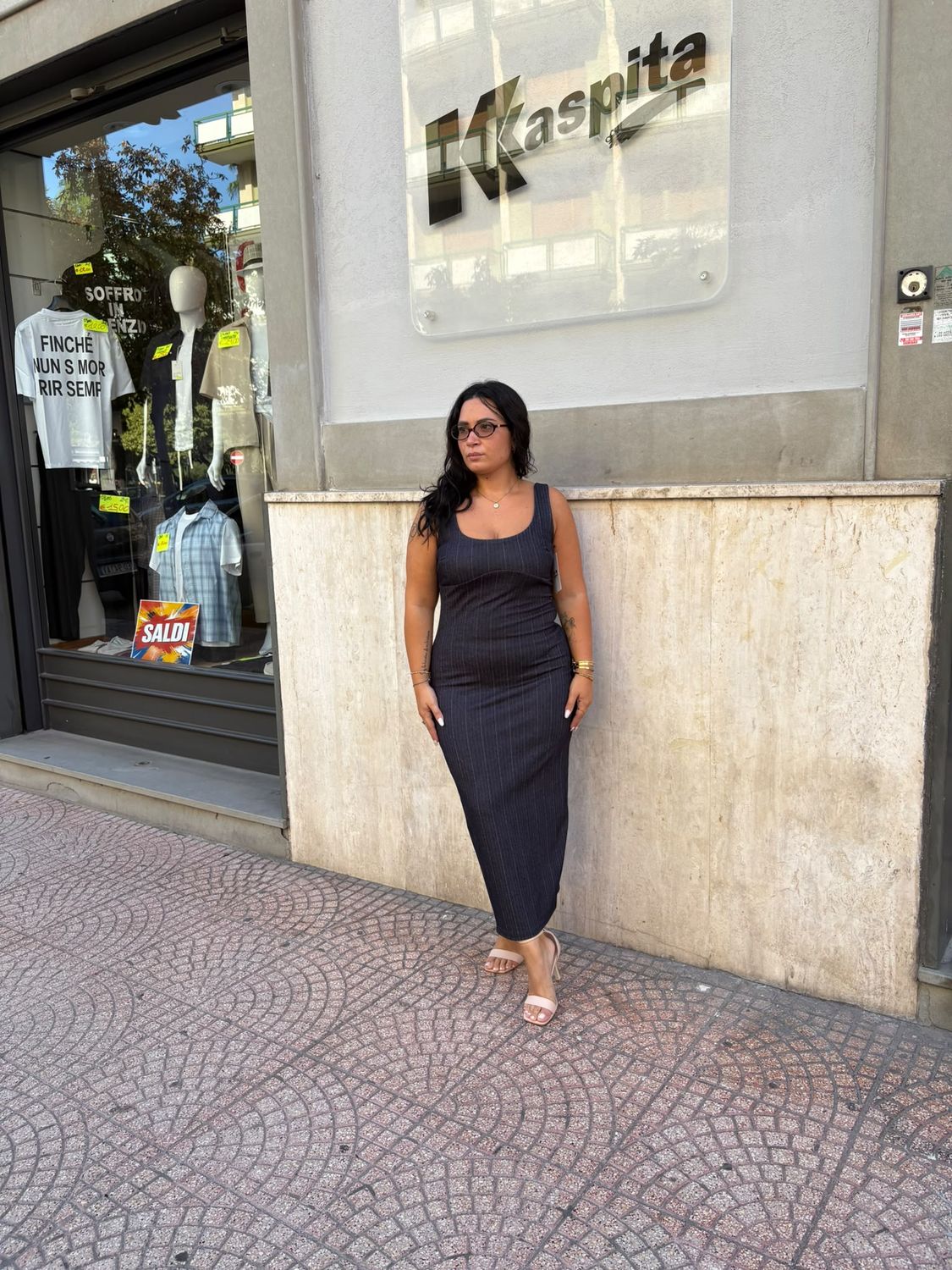 VESTITO LUNGO A TUBINO EFFETTO JEANS