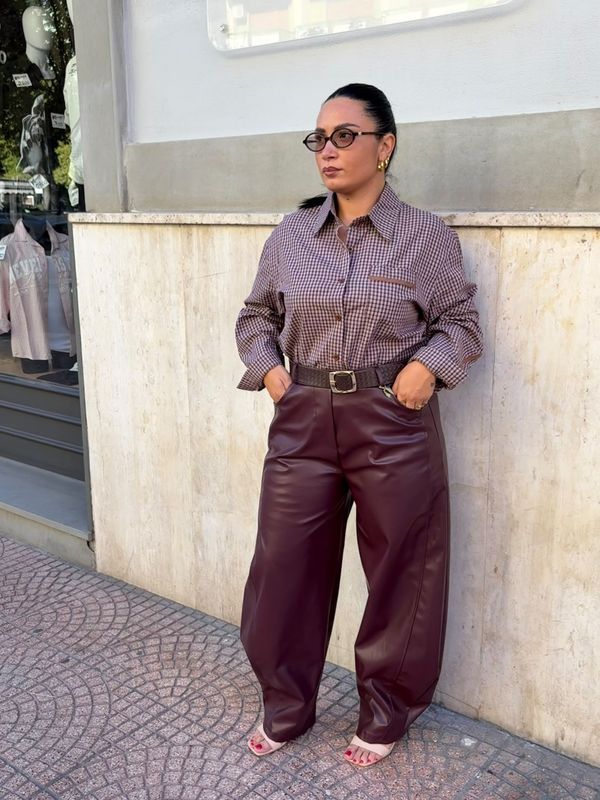 PANTALONE BALLON IN ECO PELLE CON CINTA