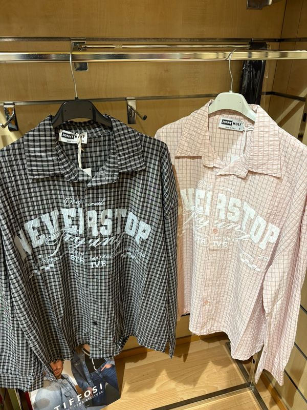 CAMICIA OVERSIZE A QUADRI CON STAMPA " NEVER STOP "