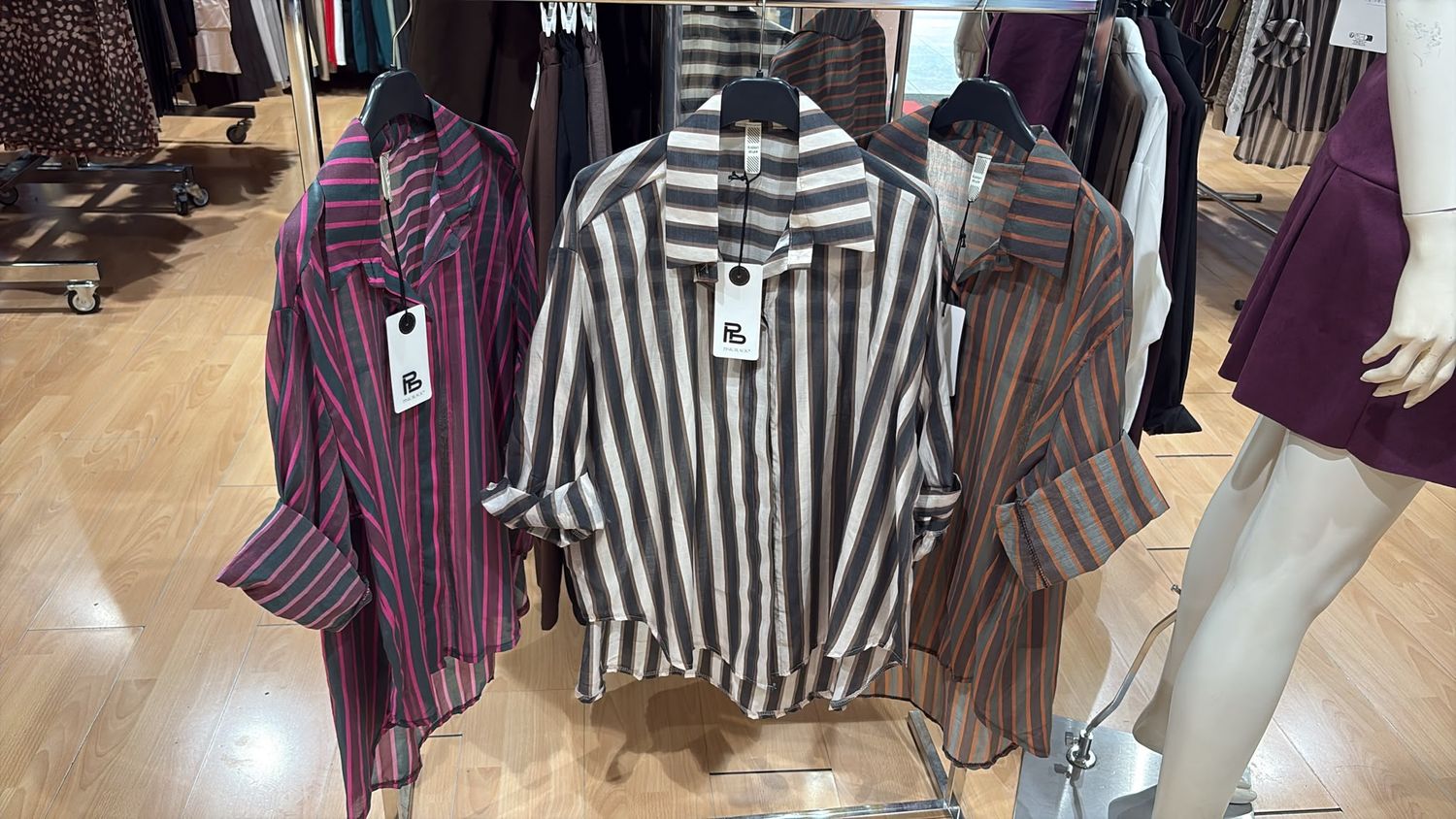 CAMICIA LUNGA VELATA A RIGHE