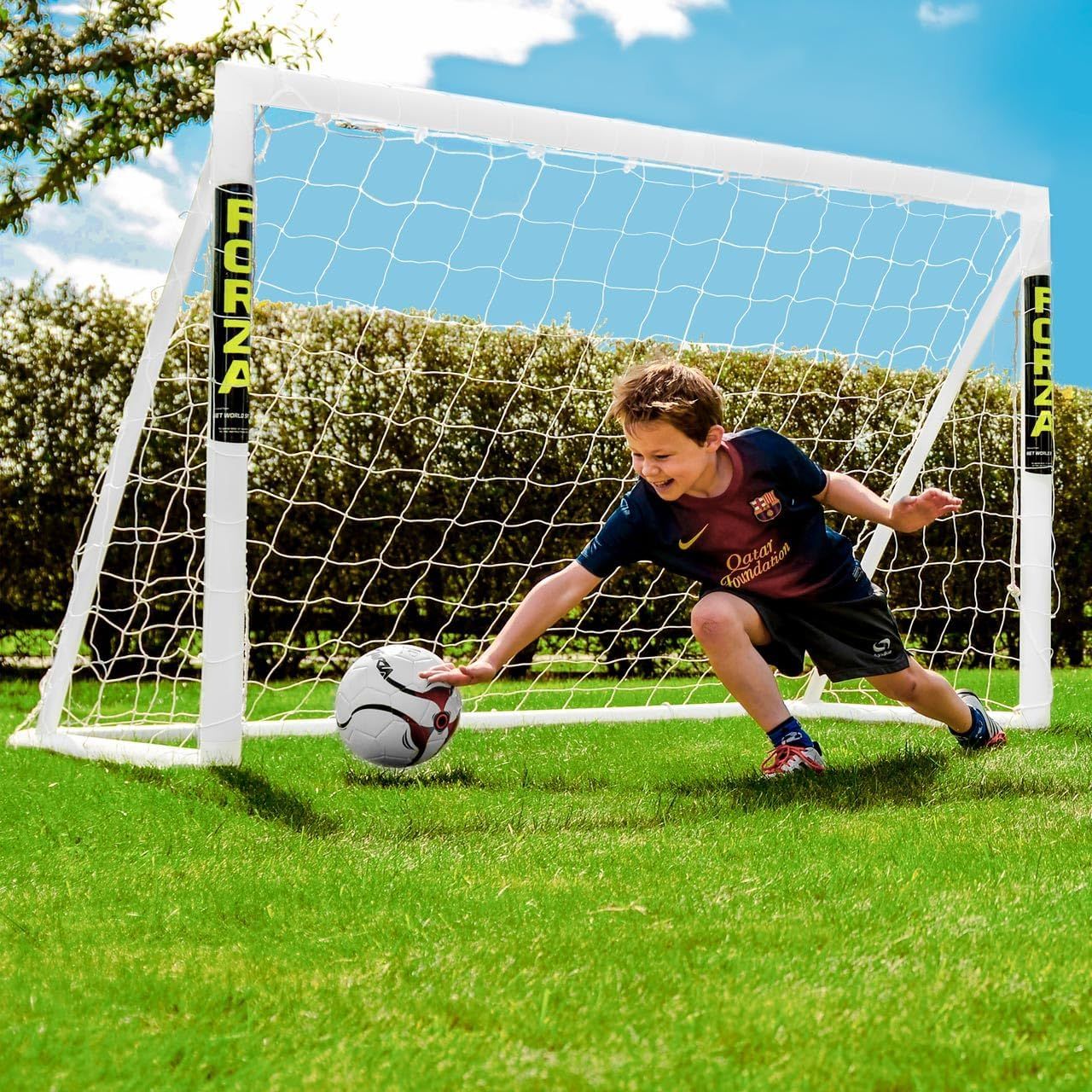FORZA 8ft x 4ft Football Goal | Durable All Weather uPVC with Quick &amp; Easy Assembly - Optional Target Sheet, Football &amp; Carry Bag - Ideal for Home