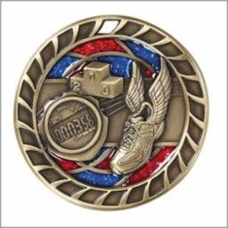 2.5&quot; Silver Track Medal Swirl Glitter Red/Blue Glass