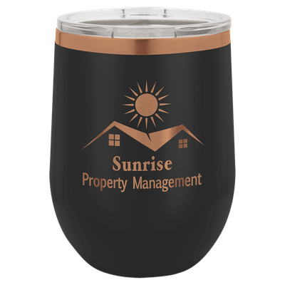 Polar Camel 12 oz. Black/Rose Gold Wine Tumbler