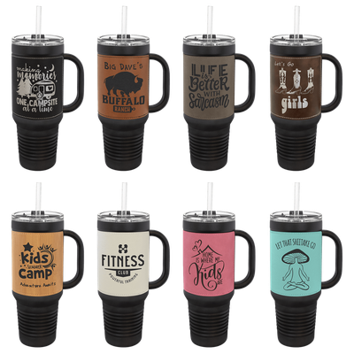 Polar Camel 40 oz. Leather Travel Mug w/Slider Lid, Handle, &amp; Straw