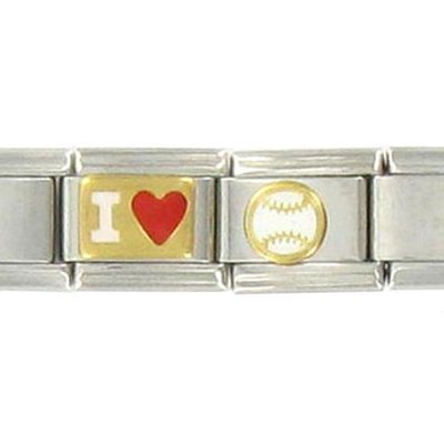 I Love Baseball Link Charm Bracelet