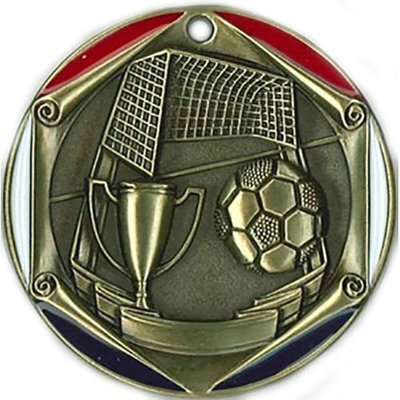 SAY Soccer Ball and Goal Red, White & Blue Themed Medal