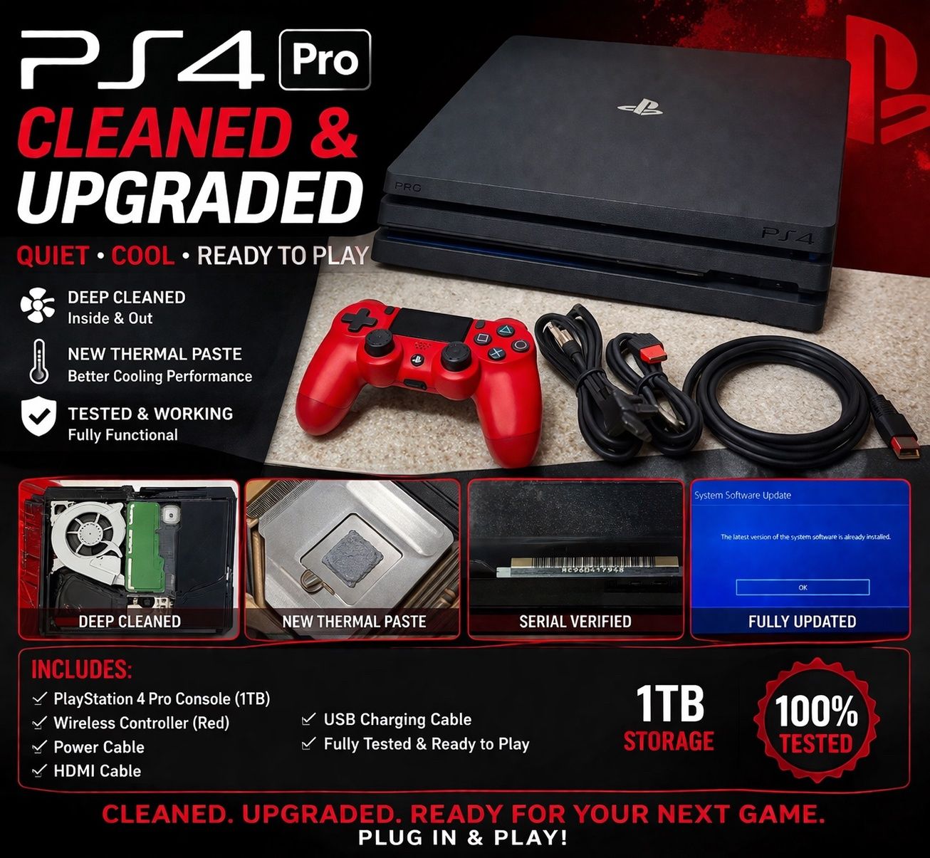 PS4 Pro 1TB 17948 – Red Controller