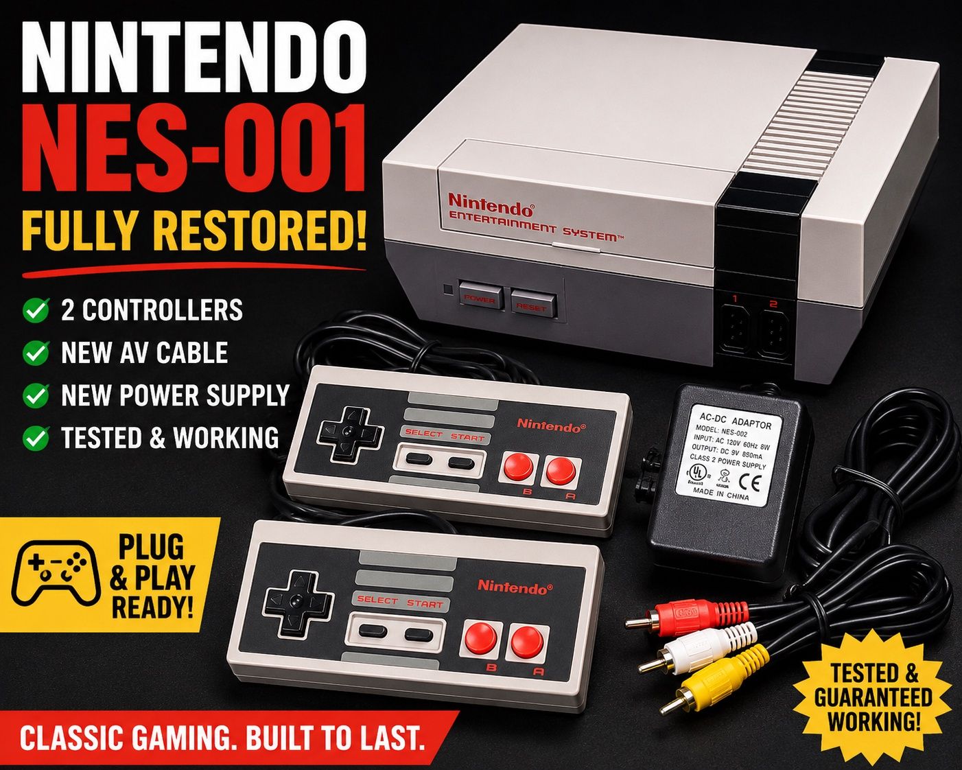 Nintendo NES-001 Console Bundle – Restored &amp; Tested  28876