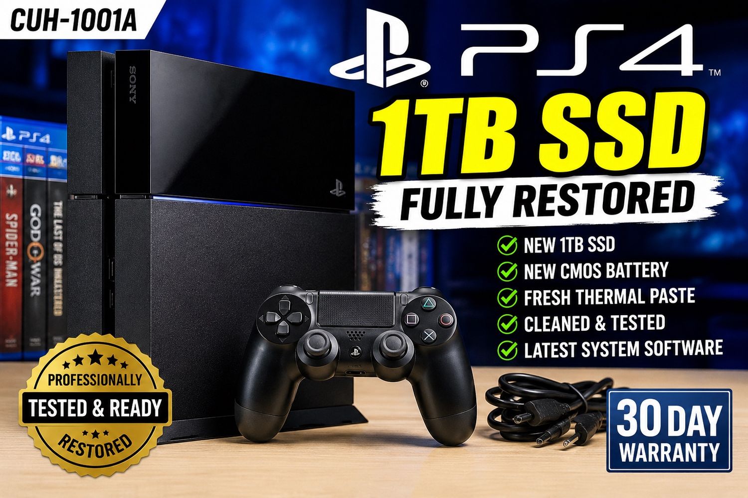 PS4 CUH-1001A 1TB SSD – Fully Restored – Fast SSD 91660