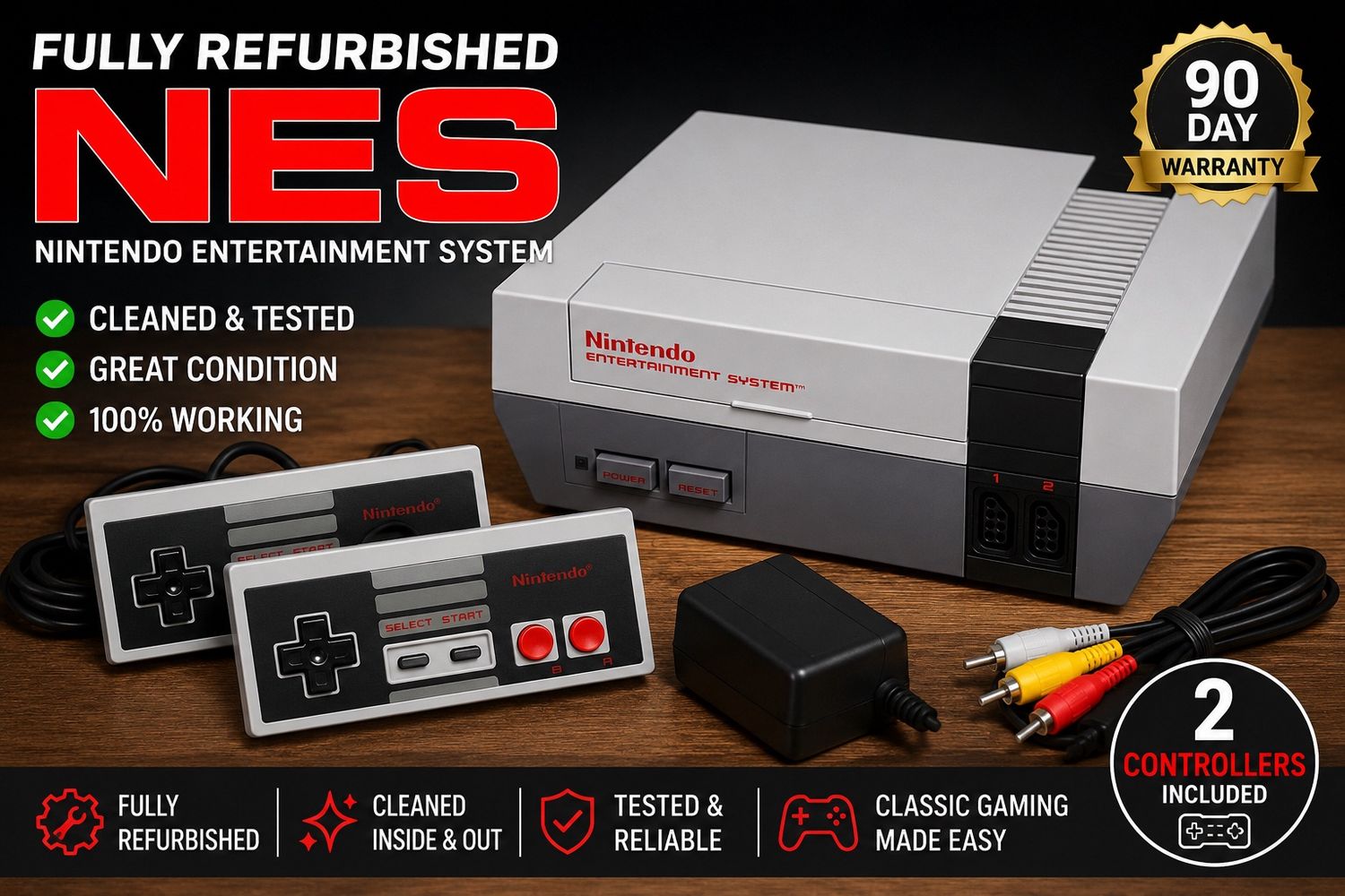 Nintendo NES Console Fully Refurbished 3267 w/ 2 Controllers &amp; Power Supply