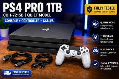 Sony PS4 Pro 1TB CUH-7215B Console Bundle White Controller HDMI Tested Clean 8230