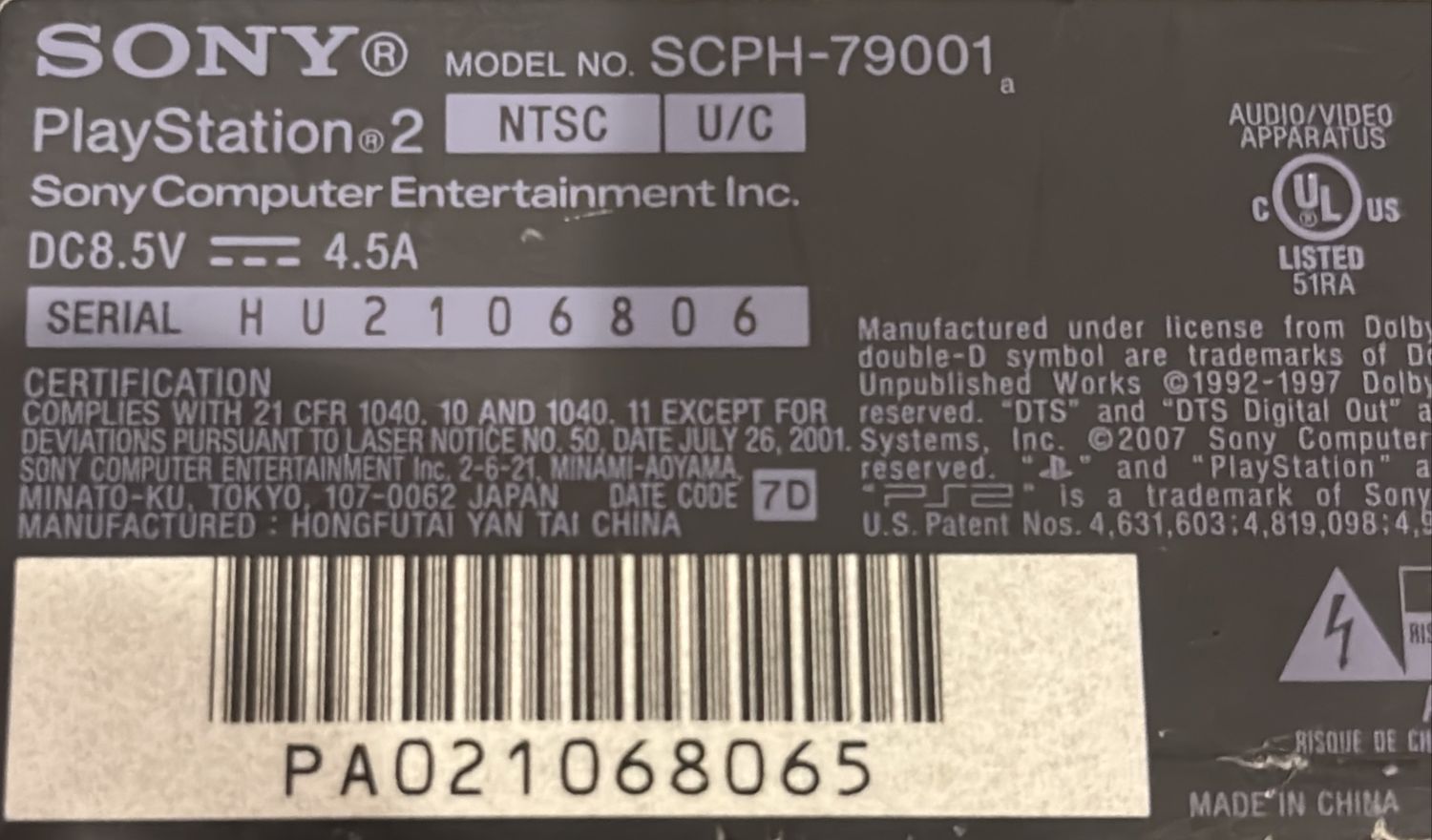 PS2 Slim SCPH-79001 68065