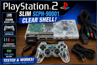 Sony PlayStation 2 PS2 Slim SCPH-90001 Clear Shell Console Bundle Tested Works