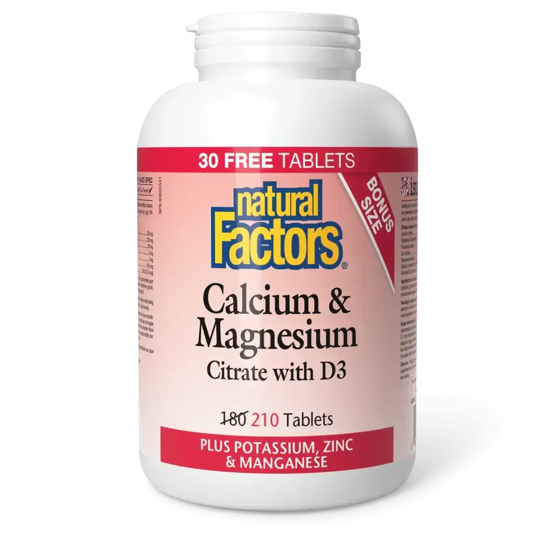 NATURAL FACTORS CALCIUM &amp; MAGNESIUM CITRATE WITH D3 210 TABS (BONUS SIZE)