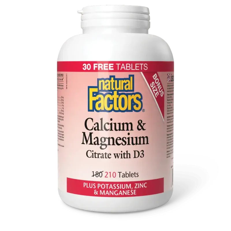 NATURAL FACTORS CALCIUM &amp; MAGNESIUM CITRATE WITH D3 210 TABS (BONUS SIZE)