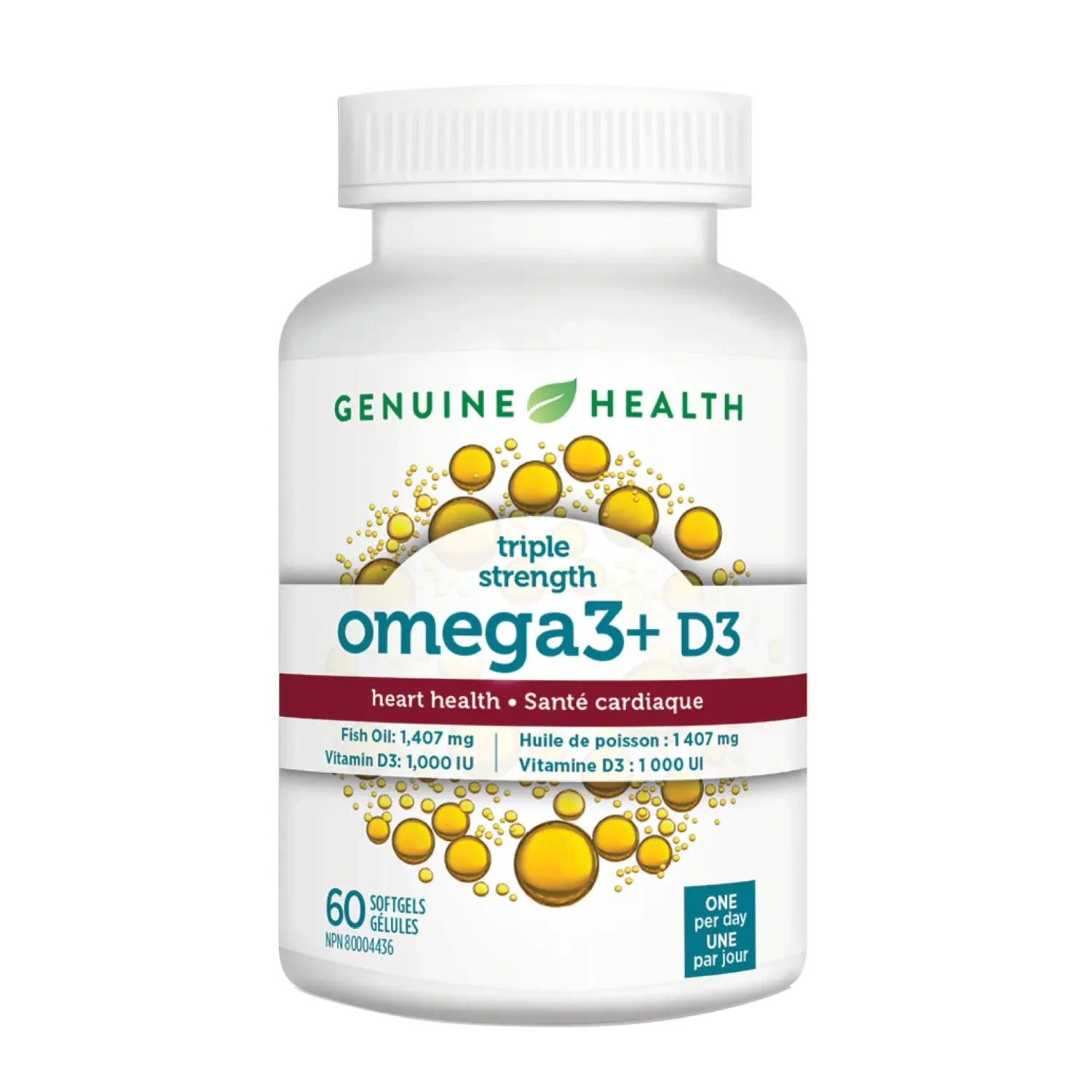 GENUINE HEALTH OMEGA 3 TRIPLE STRENGTH + D3 60 SOFTGELS