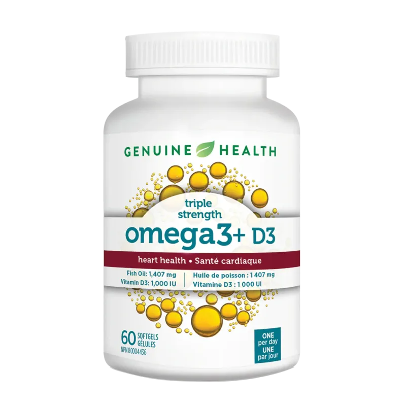 GENUINE HEALTH OMEGA 3 TRIPLE STRENGTH + D3 60 SOFTGELS
