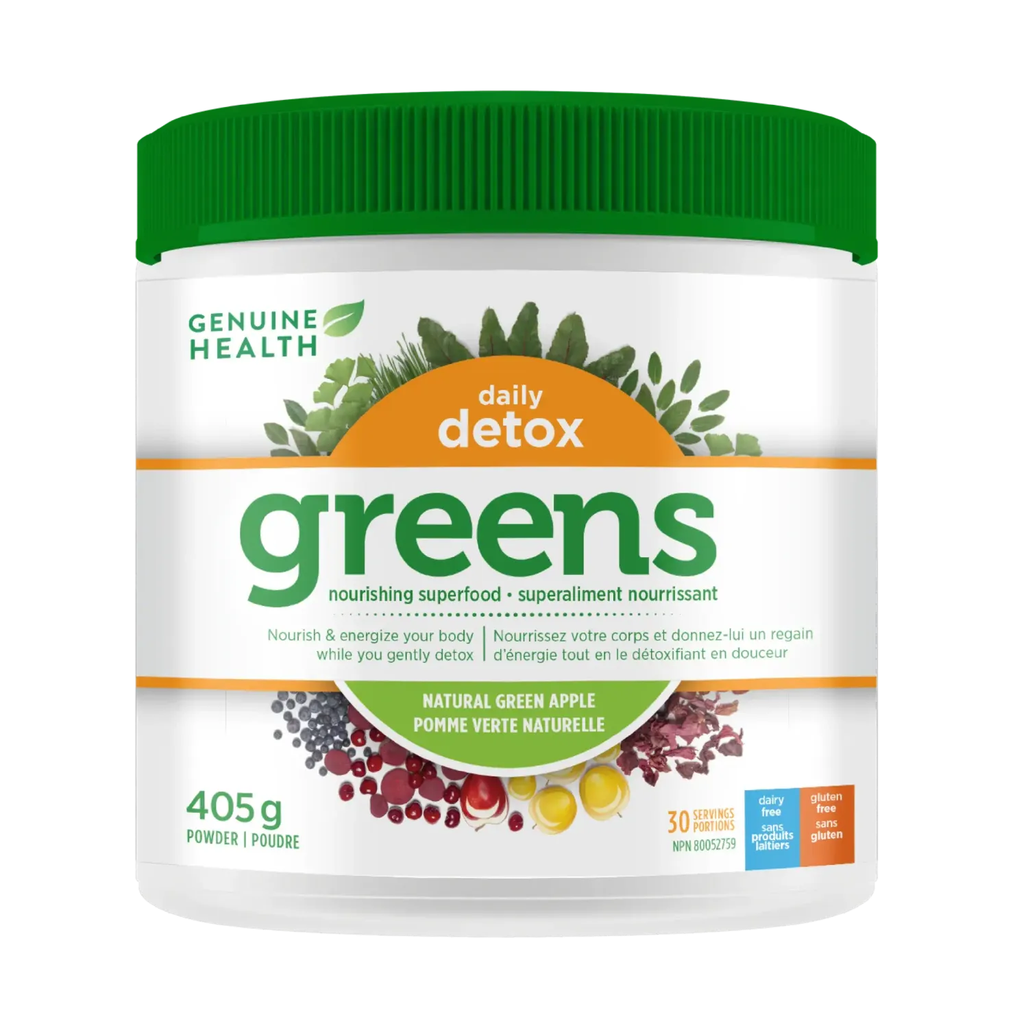 GENUINE HEALTH GREENS+ DAILY DETOX GREEN APPLE 406G