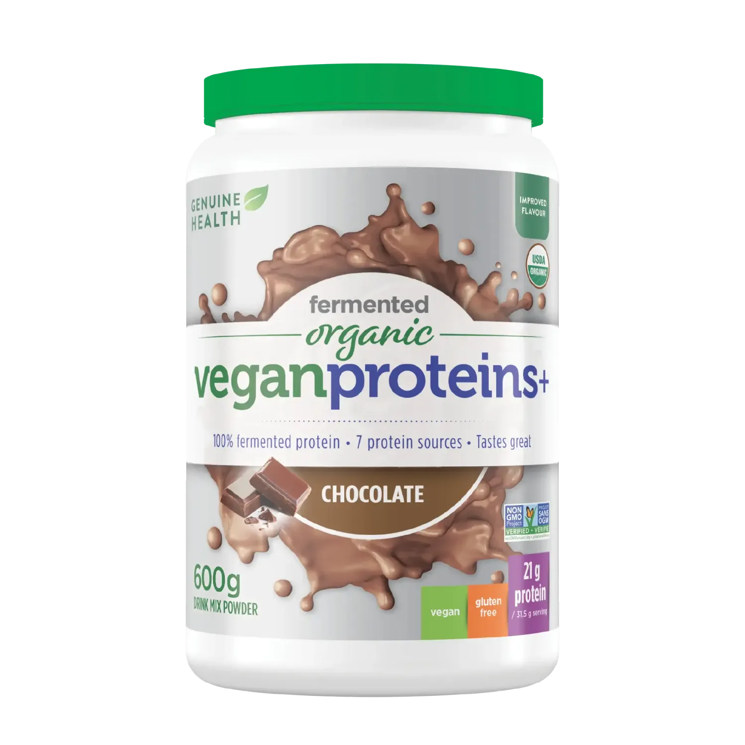 GENUINE HEALTH FERMENTED ORGANIC VEGAN PROTEIN+ CHOCOLATE 600G