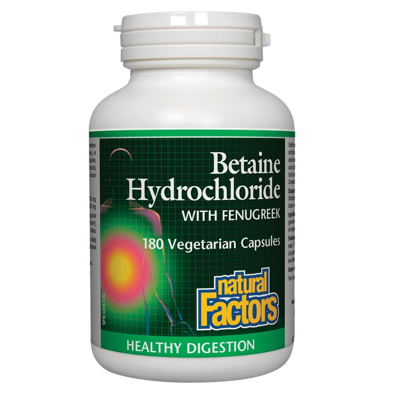 NATURAL FACTORS BETAINE HCL (WITH FENUGREEK) 180 VEGICAPS