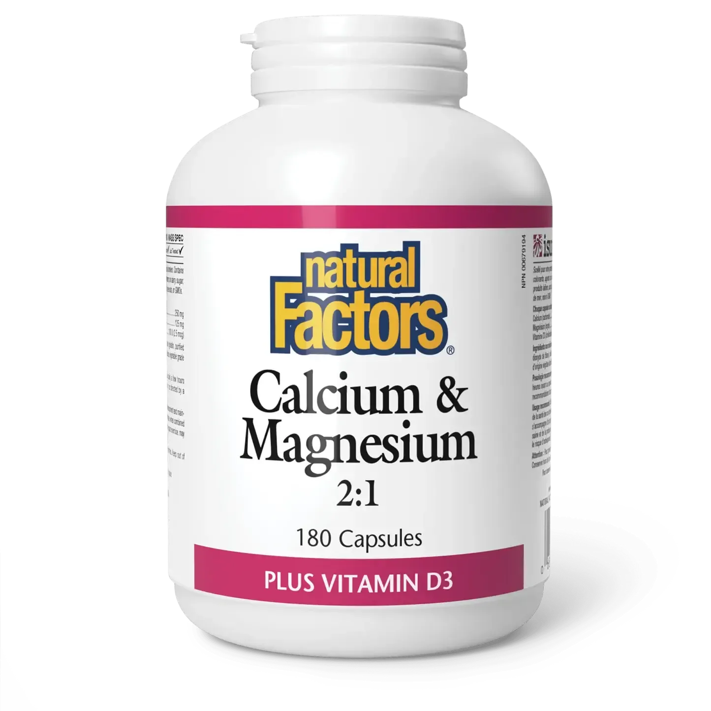 NATURAL FACTORS CALCIUM &amp; MAGNESIUM 2:1 (PLUS D3) 180 CAPS