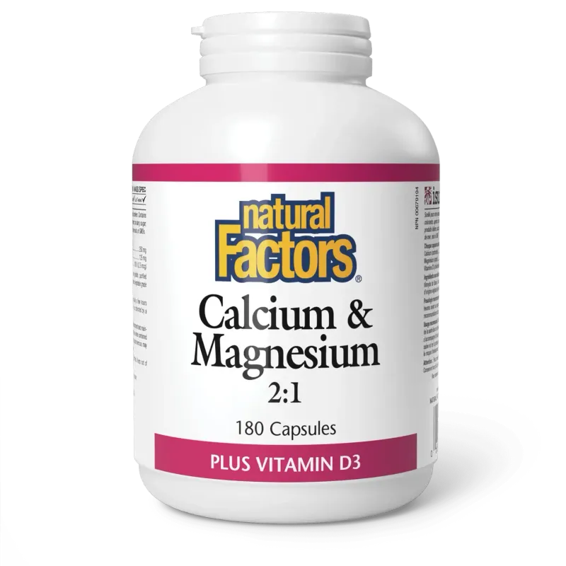 NATURAL FACTORS CALCIUM &amp; MAGNESIUM 2:1 (PLUS D3) 180 CAPS