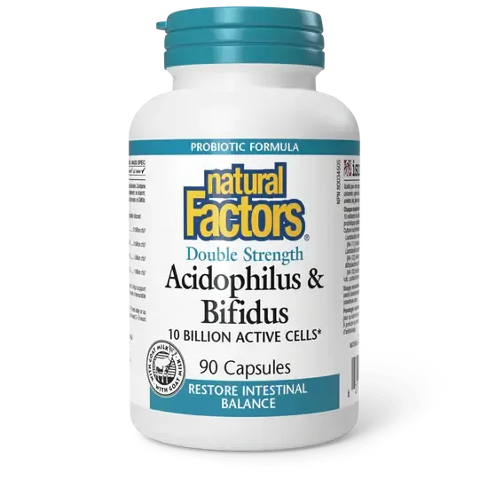 NATURAL FACTORS ACIDOPHILUS &amp; BIFIDUS DOUBLE STRENGTH (10 BILLION CFU) 90 CAPS