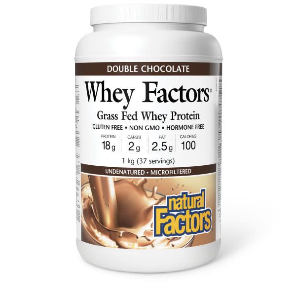 NATURAL FACTORS WHEY FACTORS 100% NATURAL WHEY PROTEIN DOUBLE CHOCOLATE 1KG