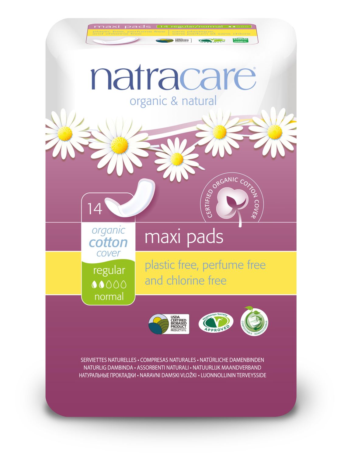 NATRACARE MAXI PADS - REGULAR - NO WINGS 14 COUNT