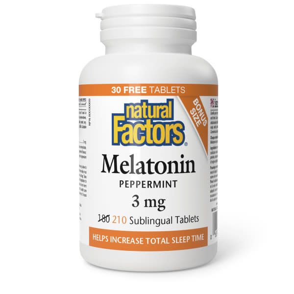 NATURAL FACTORS MELATONIN 3MG 210 PEPPERMINT SUBLINGUAL TABS (BONUS BOTTLE)