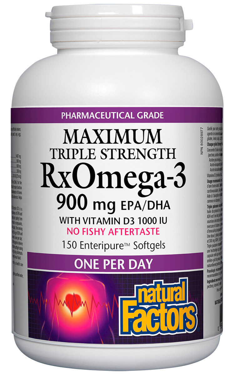 NATURAL FACTORS RXOMEGA-3 - MAXIMUM TRIPLE STRENGTH - 900MG 150 ENTERIPURE SOFTGELS