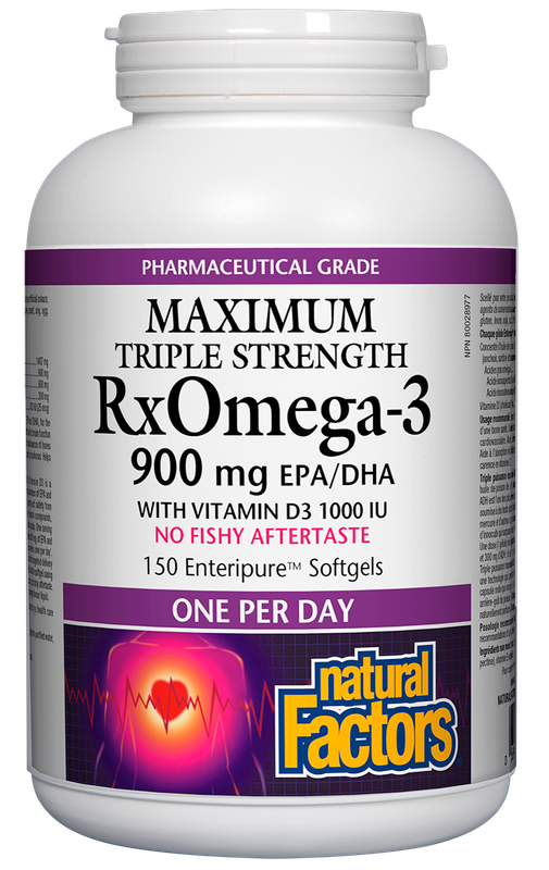 NATURAL FACTORS RXOMEGA-3 - MAXIMUM TRIPLE STRENGTH - 900MG 150 ENTERIPURE SOFTGELS