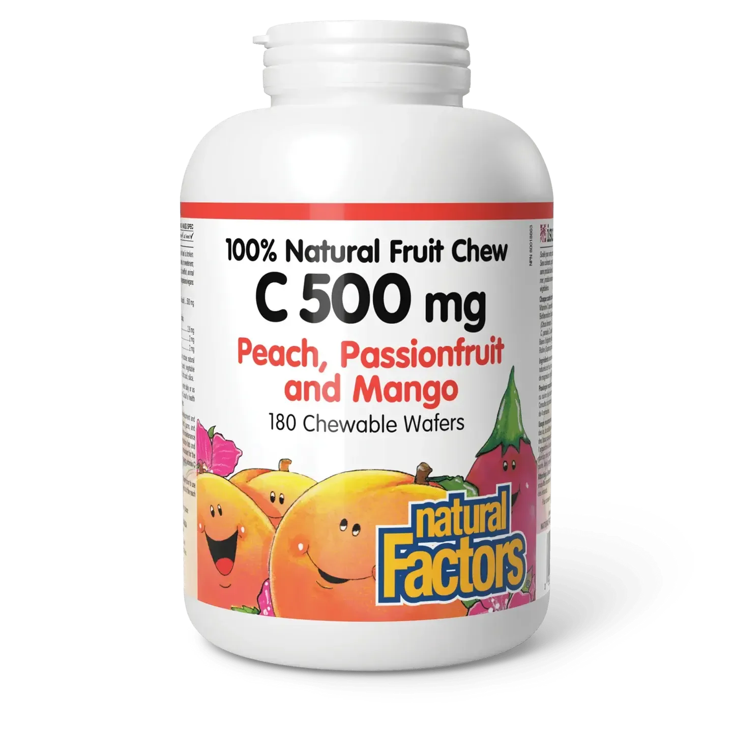 NATURAL FACTORS C 500MG (PEACH, PASSIONFRUIT, MANGO) 180 CHEWABLE WAFERS