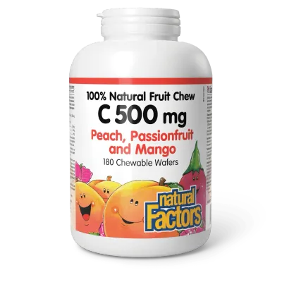 NATURAL FACTORS C 500MG (PEACH, PASSIONFRUIT, MANGO) 180 CHEWABLE WAFERS