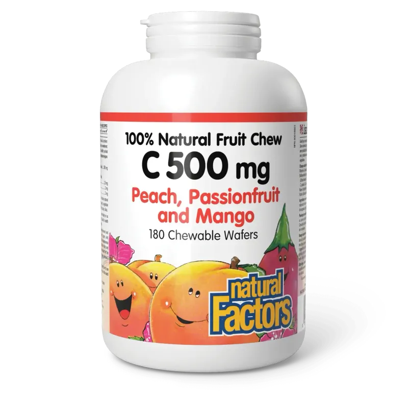 NATURAL FACTORS C 500MG (PEACH, PASSIONFRUIT, MANGO) 180 CHEWABLE WAFERS