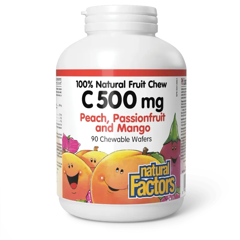 NATURAL FACTORS C 500MG (PEACH, PASSIONFRUIT, MANGO) 90 CHEWABLE WAFERS