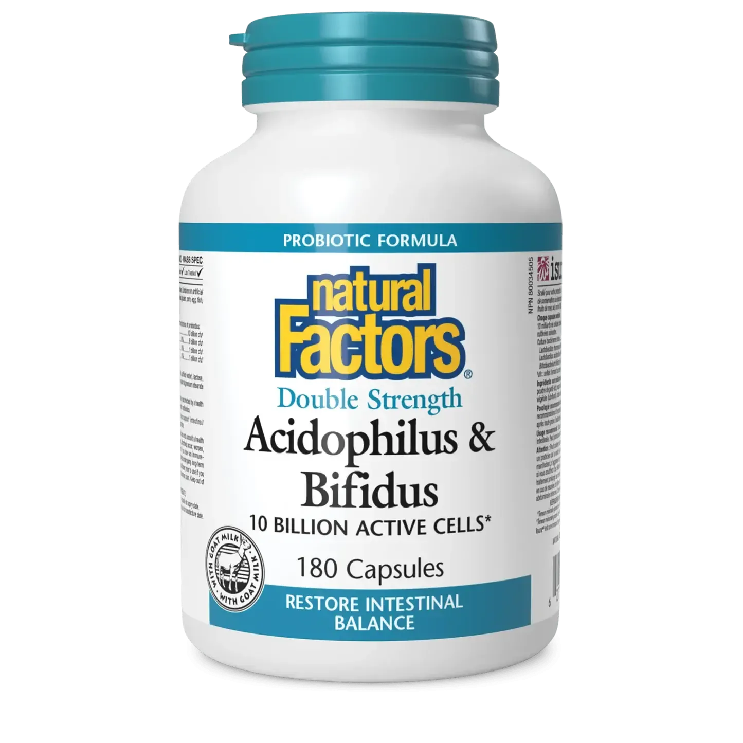 NATURAL FACTORS ACIDOPHILUS &amp; BIFIDUS DOUBLE STRENGTH (10 BILLION CFU) 180 CAPS