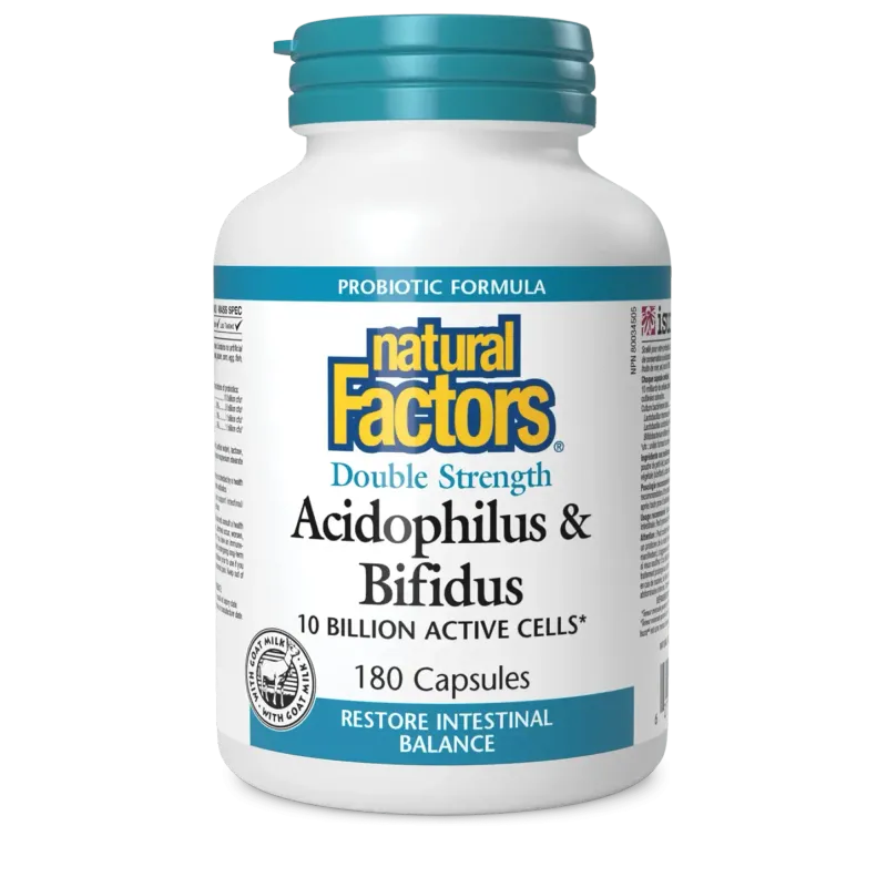 NATURAL FACTORS ACIDOPHILUS &amp; BIFIDUS DOUBLE STRENGTH (10 BILLION CFU) 180 CAPS