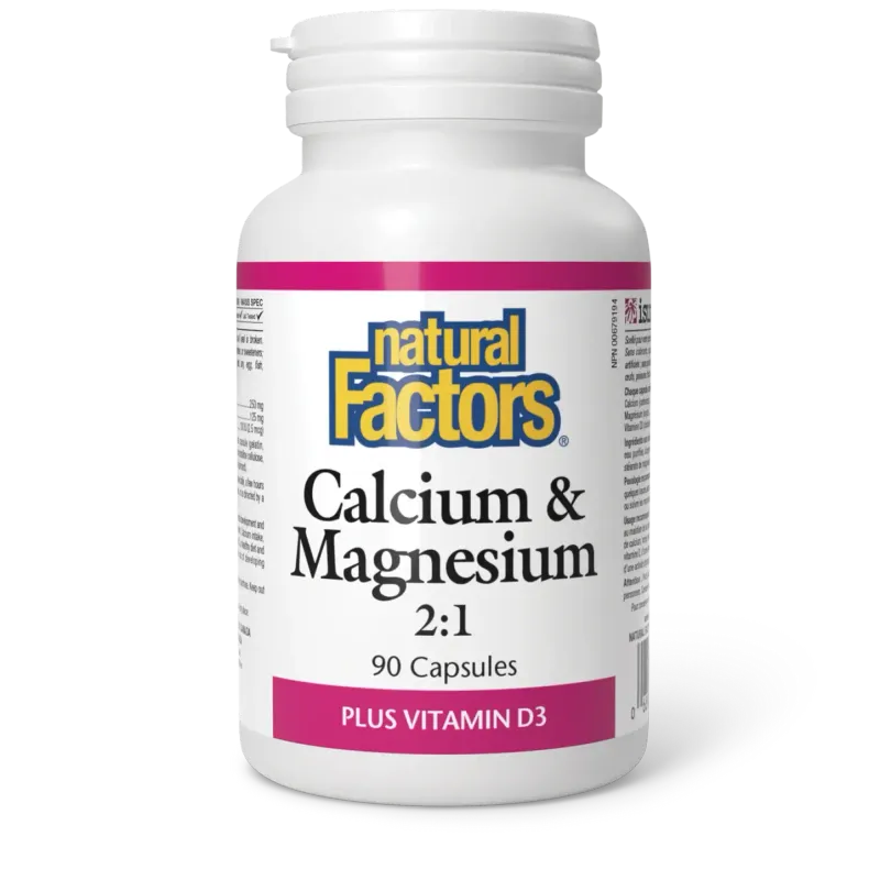 NATURAL FACTORS CALCIUM &amp; MAGNESIUM 2:1 (PLUS D3) 90 CAPS