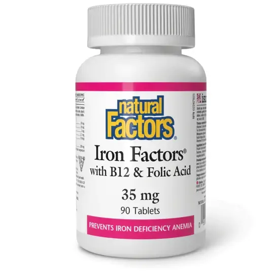 NATURAL FACTORS IRON FACTORS WITH B12 &amp; FOLIC ACID 90 TABS