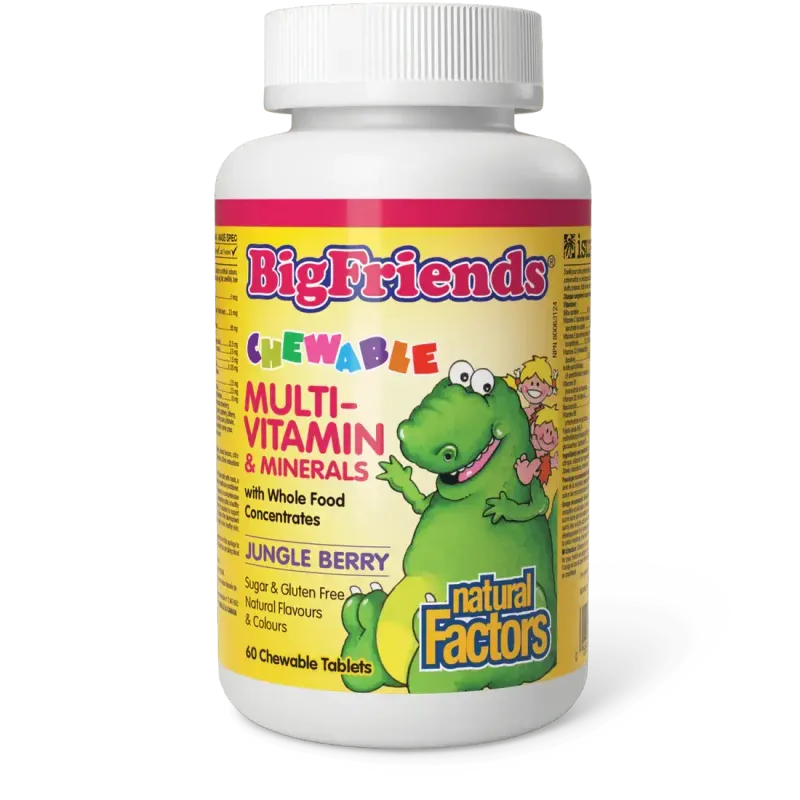 NATURAL FACTORS BIG FRIENDS MULTI WITH MINERAL 60 CHEWABLE TABS (JUNGLE BERRY)
