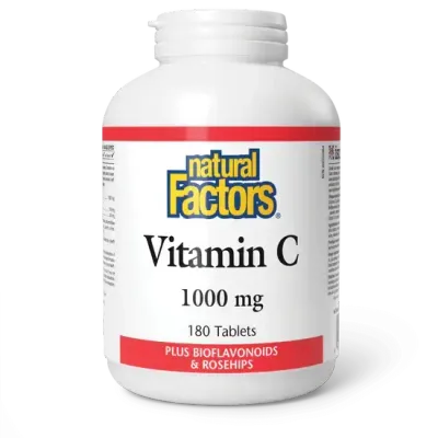 NATURAL FACTORS VITAMIN C w/BIOFLAV &amp; ROSEHIPS 1000MG 180 TABS