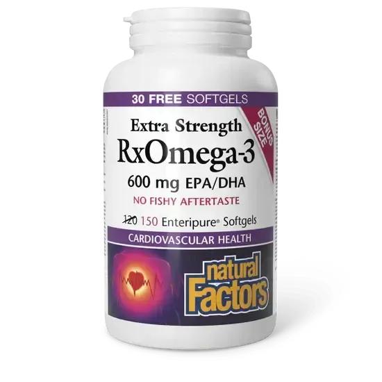 NATURAL FACTORS RXOMEGA-3 EXTRA STRENGTH - 600MG - 150 ENTERIPURE SOFTGEL (BONUS SIZE)
