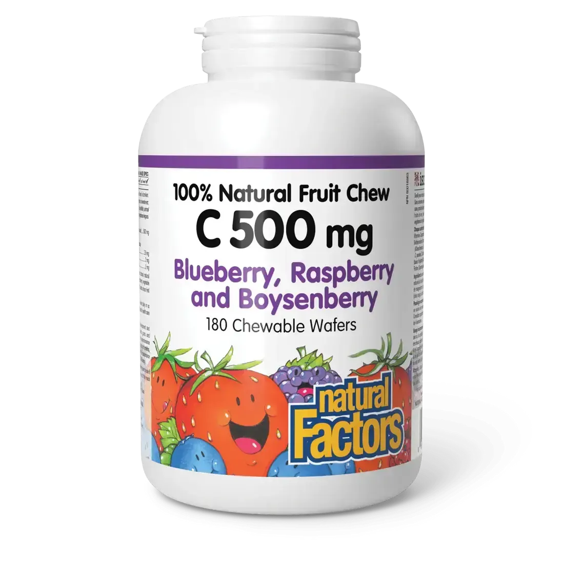 NATURAL FACTORS C 500MG (BLUEBERRY, RASPBERRY, BOYSENBERRY) 180 CHEWABLE WAFERS