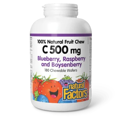 NATURAL FACTORS C 500MG (BLUEBERRY, RASPBERRY, BOYSENBERRY) 180 CHEWABLE WAFERS