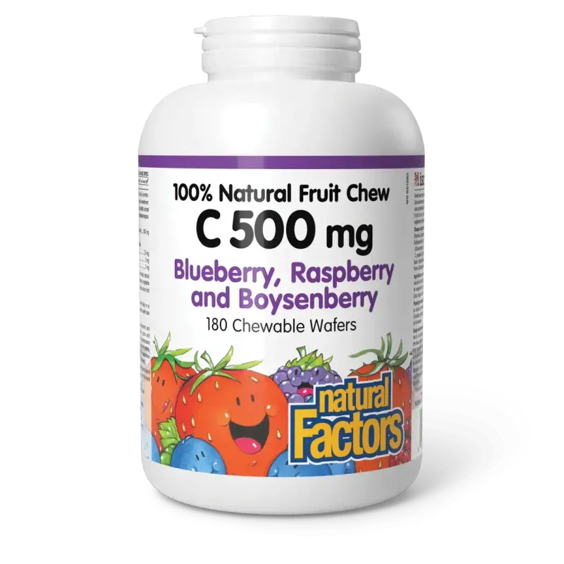 NATURAL FACTORS C 500MG (BLUEBERRY, RASPBERRY, BOYSENBERRY) 180 CHEWABLE WAFERS