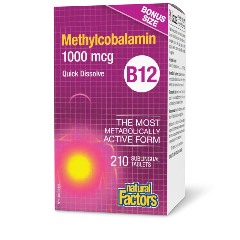 NATURAL FACTORS B12 (METHYLCOBALAMIN) 1000MCG 210 SUBLINGUAL TABS (BONUS BOTTLE)