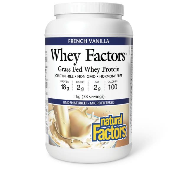 NATURAL FACTORS WHEY FACTORS 100% NATURAL WHEY PROTEIN FRENCH VANILLA 1KG