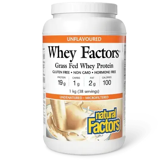 NATURAL FACTORS WHEY FACTORS 100% NATURAL WHEY PROTEIN UNFLAVOURED 1KG